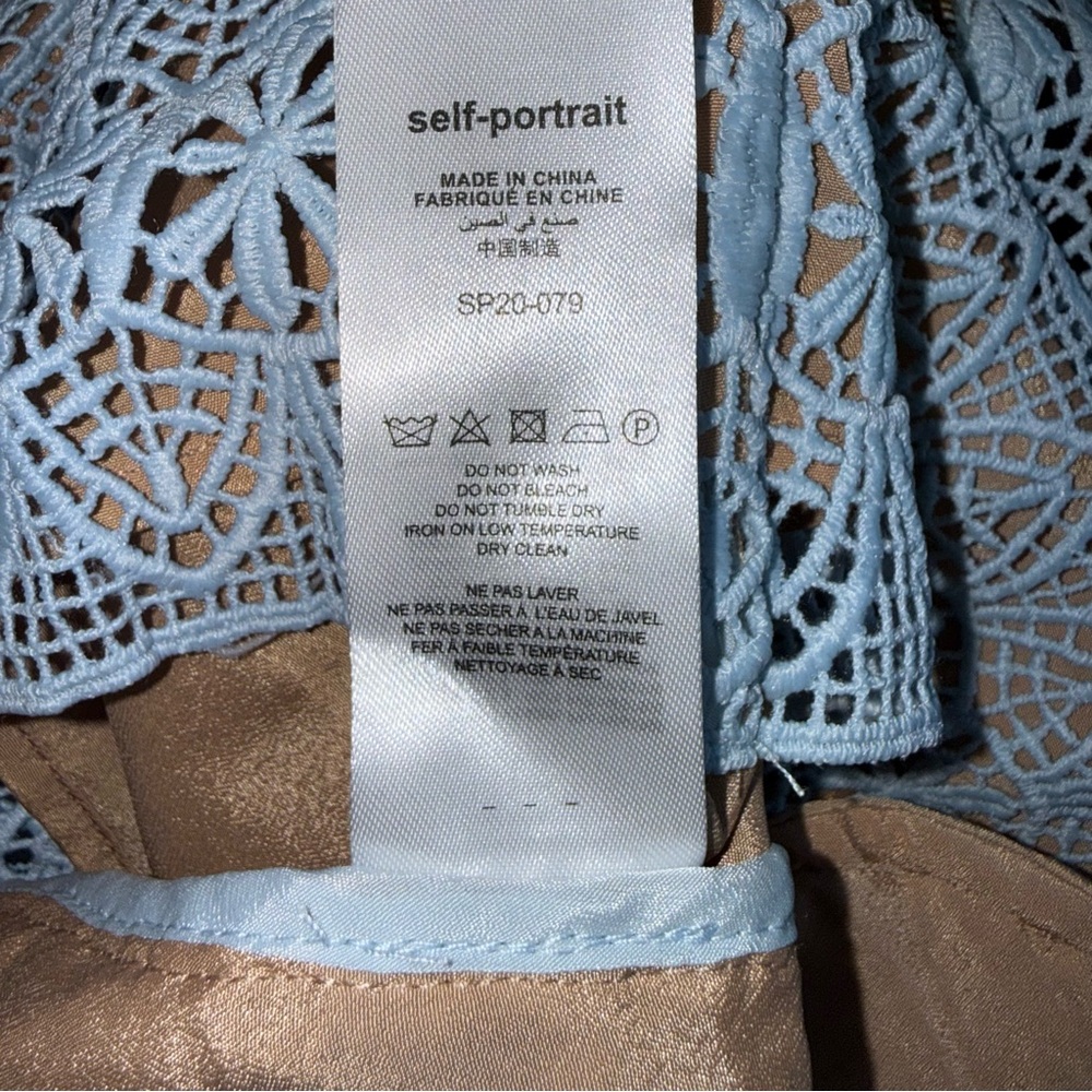 Self-Portrait Blue Spiral Panel Lace Mini Dress Guipure Size 4 - Picture 4 of 16